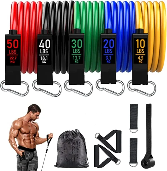 TPE Resistance Bands Sets Deluxe 17 Pieces Strength Training Fitness 150 Lbs