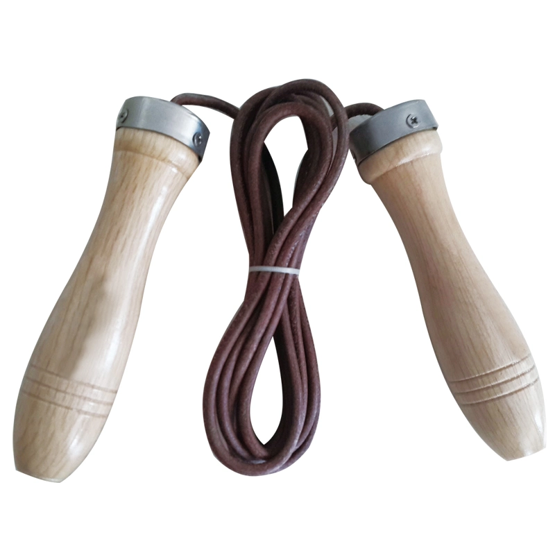 Leather Skipping Rope with Wooden Handle for Sale